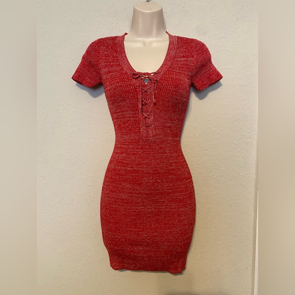 Nobo Sweater Dress Red Sparkle